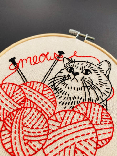 Kitten With Knitting Embroidery Kit