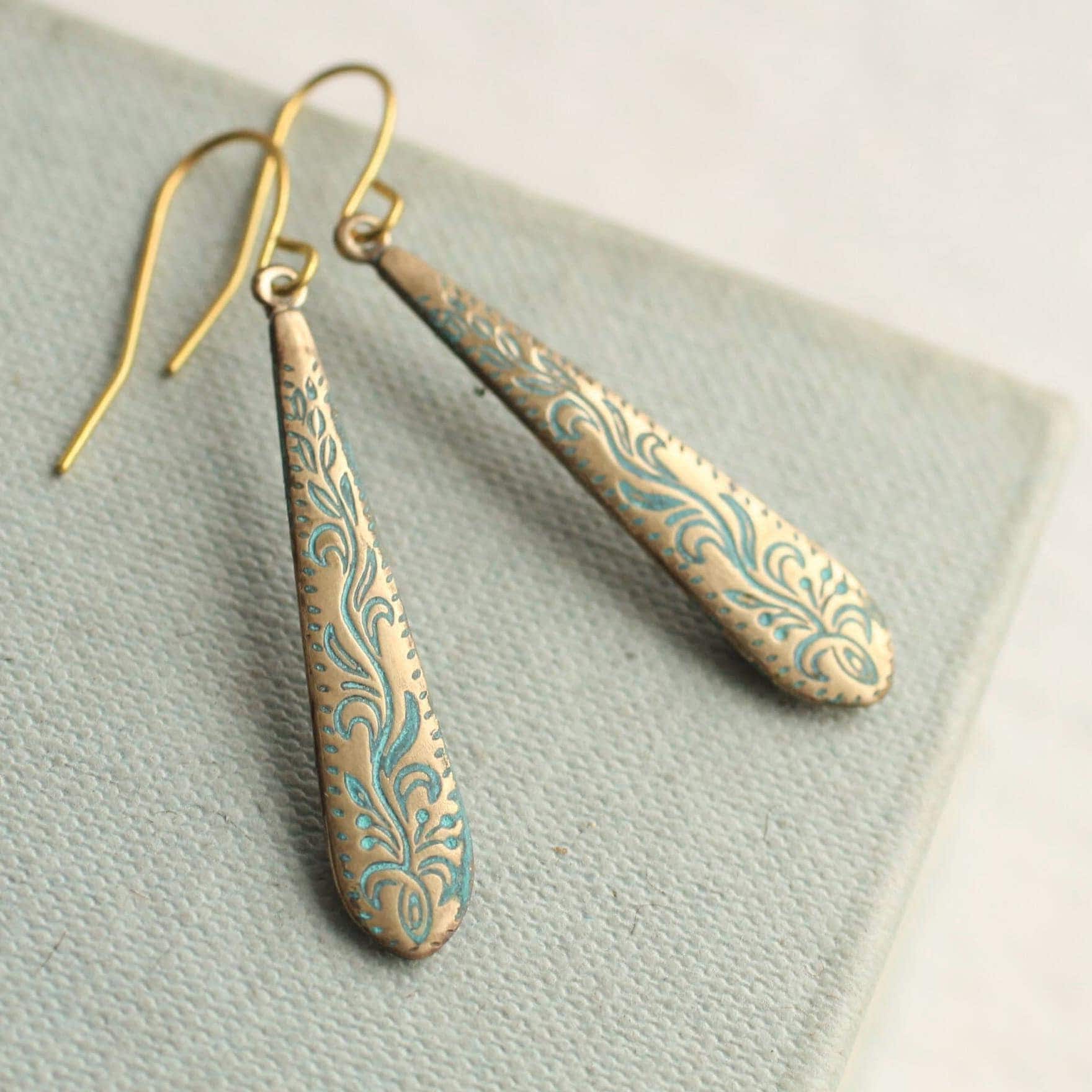 Leafy Patina Drop Earrings