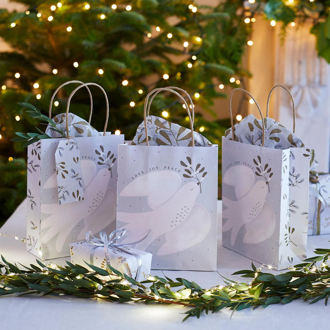 Mistletoe White Christmas Paper Gift Bag