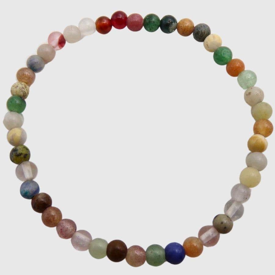 Mixed Gemstone bead bracelet with 5mm round mixed stones on elasticated band