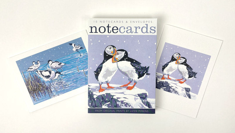 10 Snowy Puffin & Winter Avocets Notecards and Envelopes