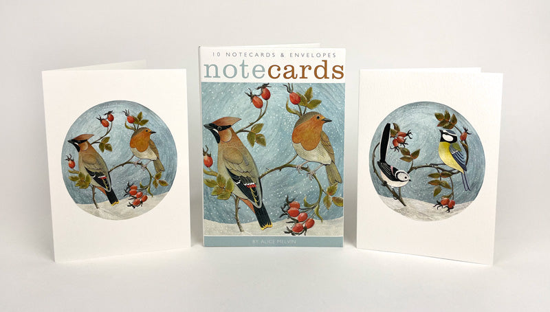 10 Waxwing & Robin and Long-Tailed Tit & Blue Tit Notecards and Envelopes