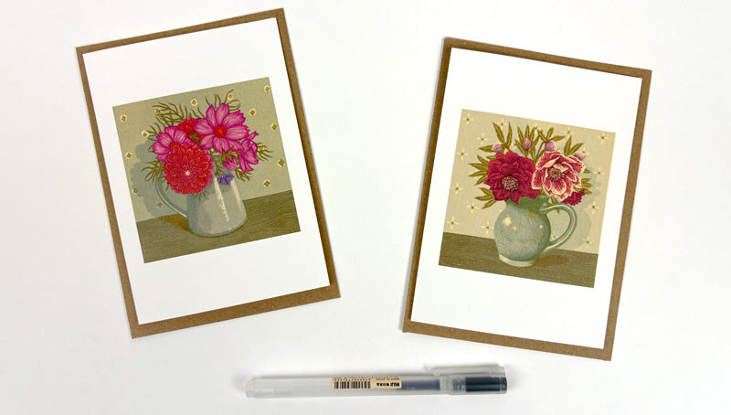 10 Dahlia and Cosmos & Grey Jug with Hellebores Notecards