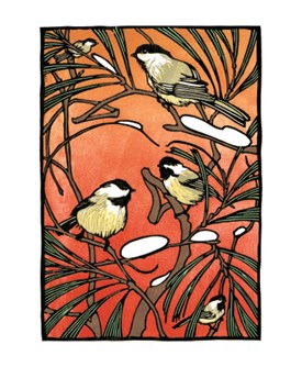 Chickadee Story Linocut Blank Card