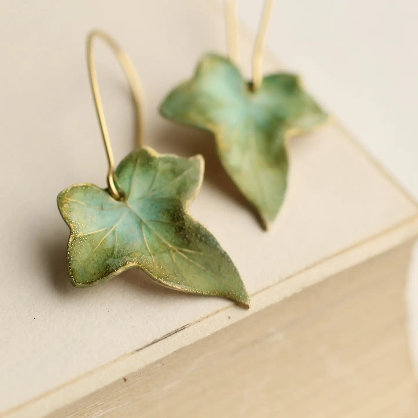 Olive Green Ivy Leaf Earrings