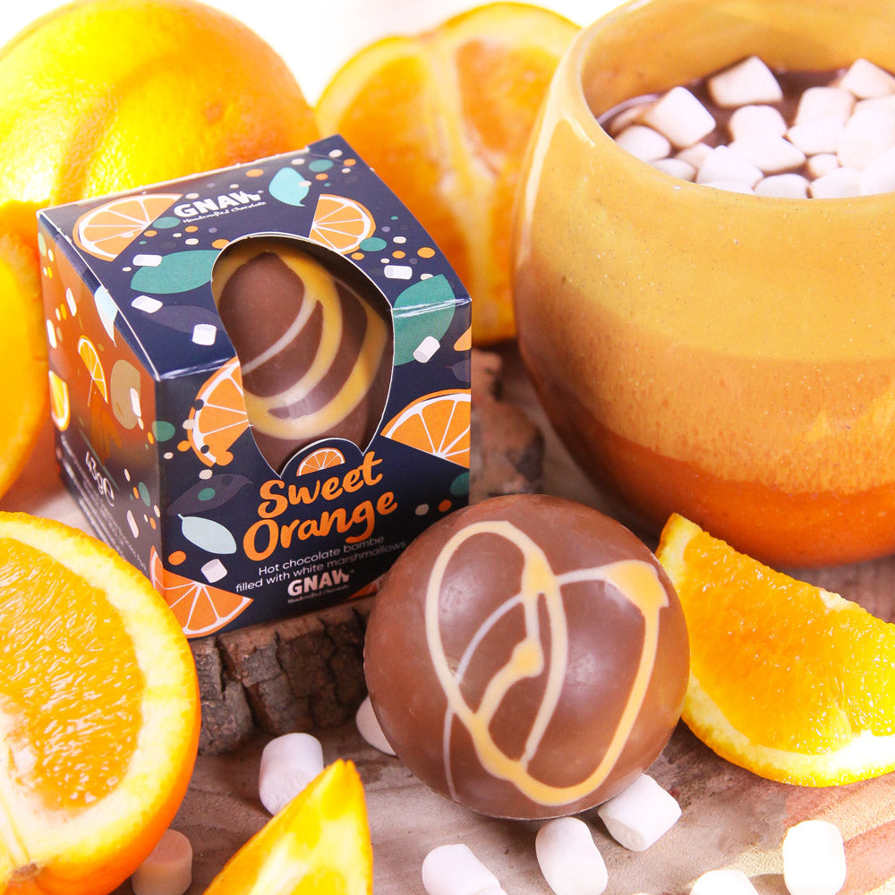 Sweet Orange Hot Chocolate Bomb With Marshmallows