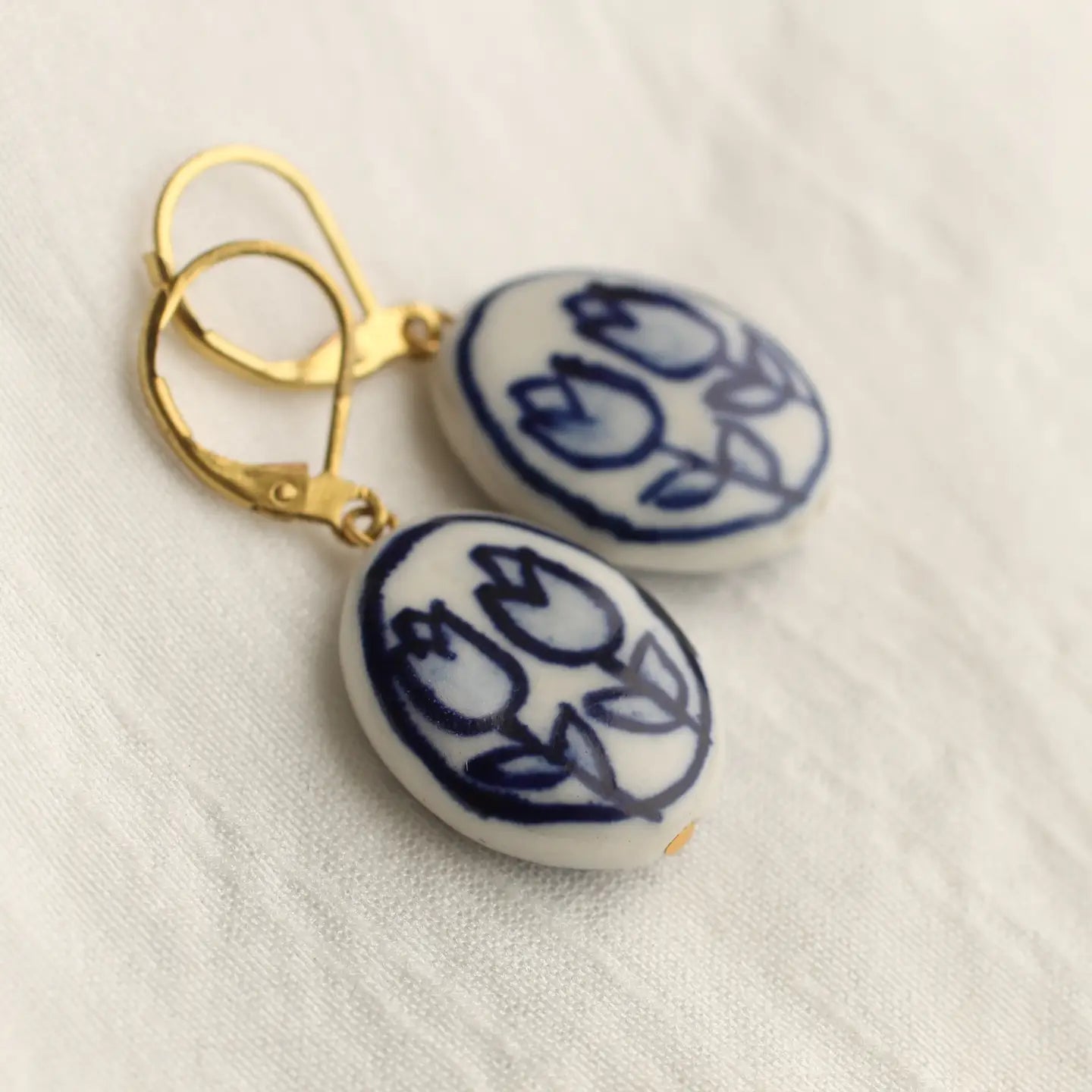 Oval Double Blue Delft Tulip Earrings