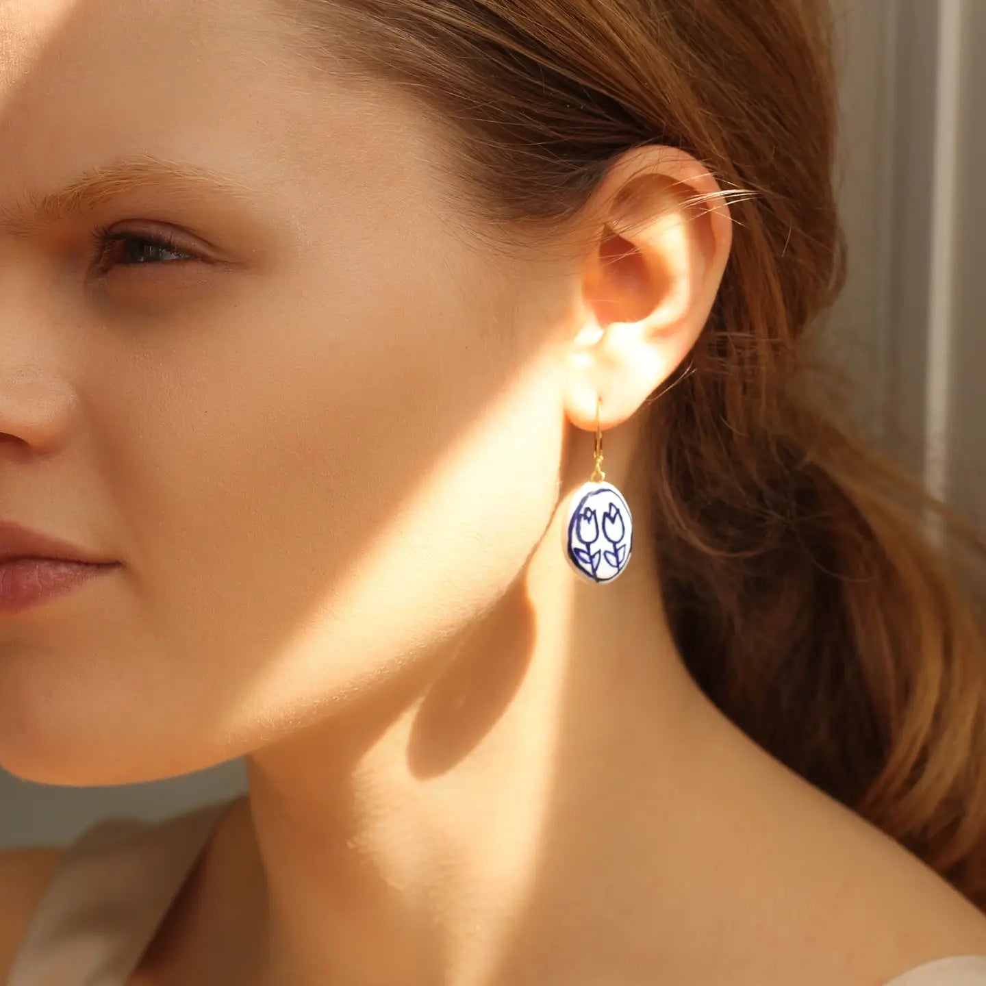 Oval Double Blue Delft Tulip Earrings