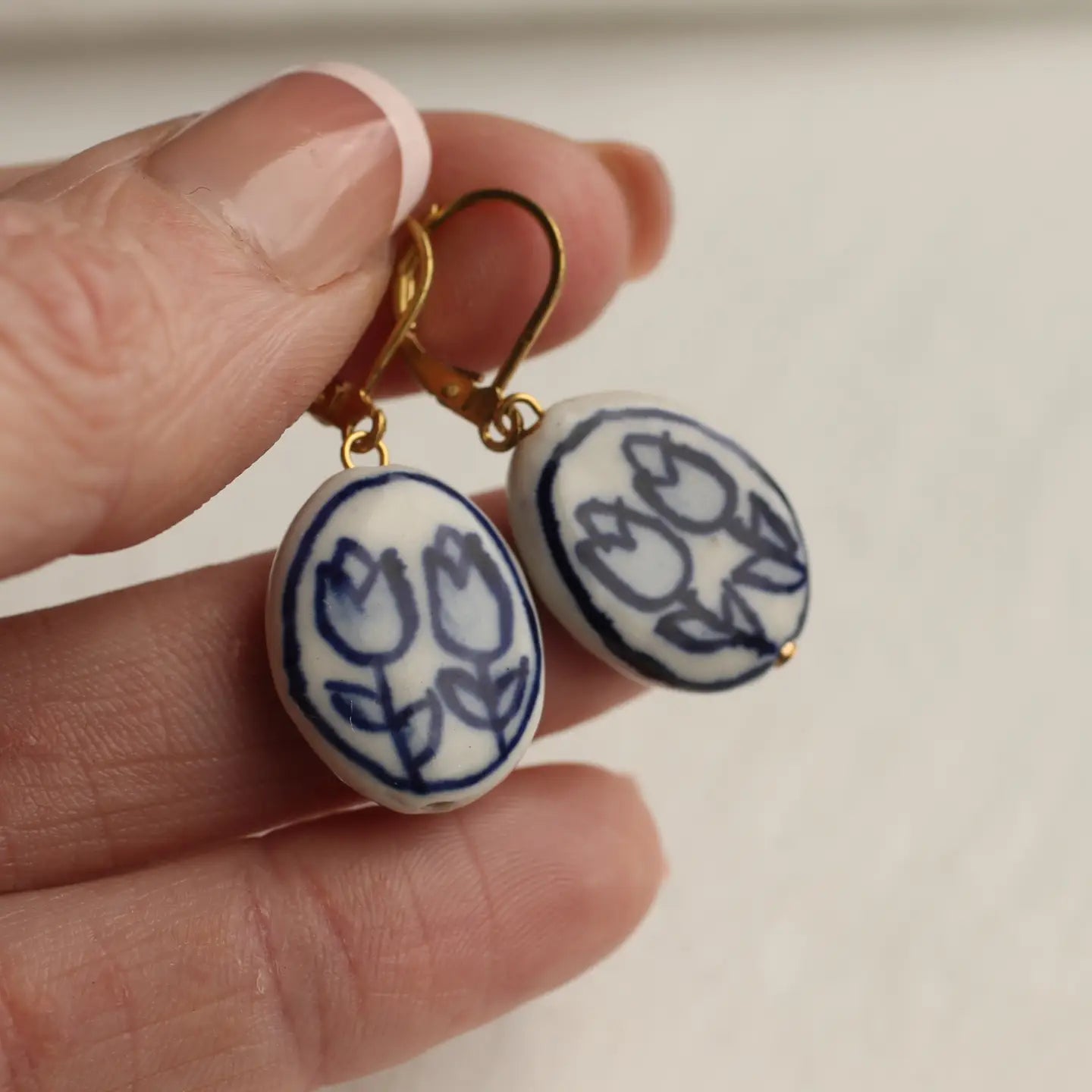 Oval Double Blue Delft Tulip Earrings