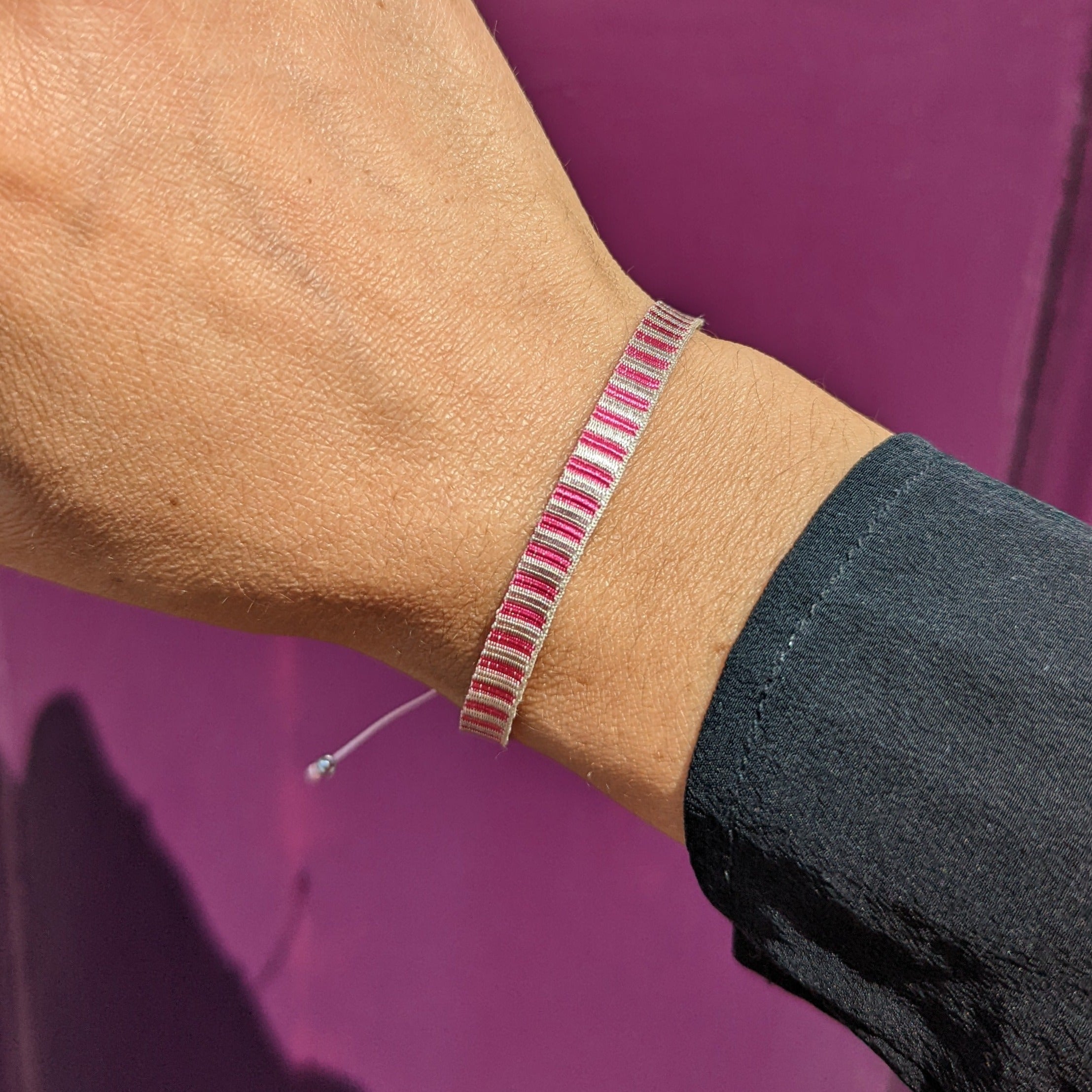 Pink Striped Woven Bracelet