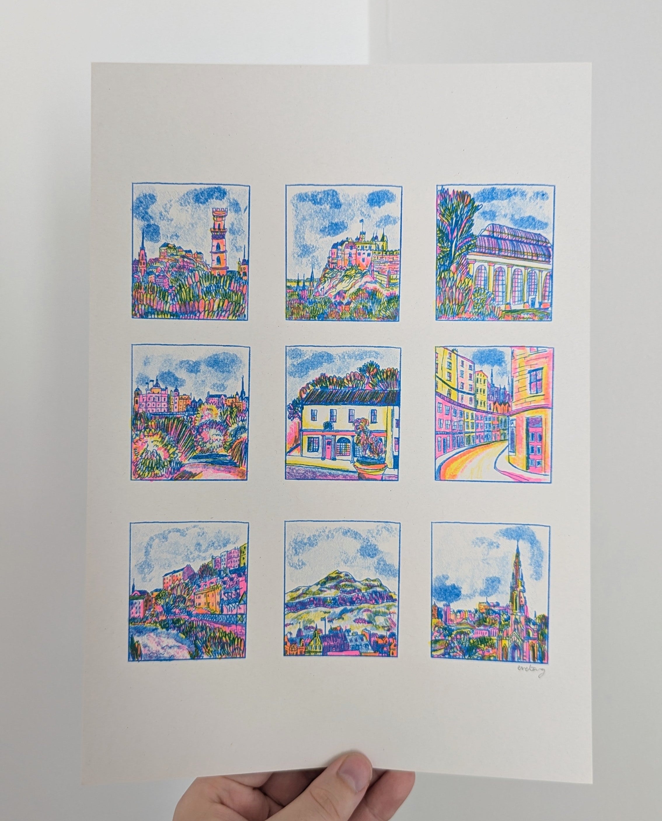 A4 Edinburgh Hot Spots Risograph Print