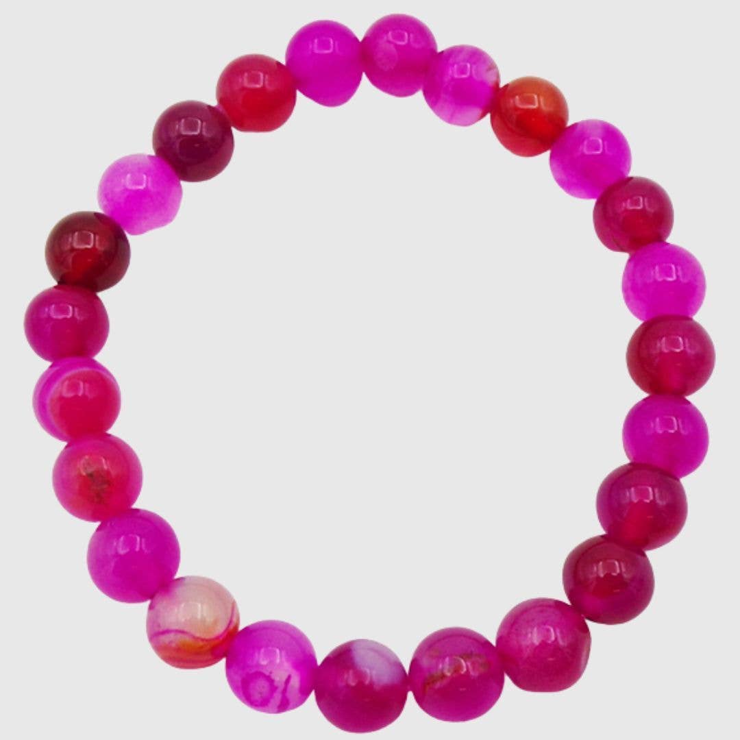 Pink Agate bead bracelet with 8mm round pink stones on elasticated band