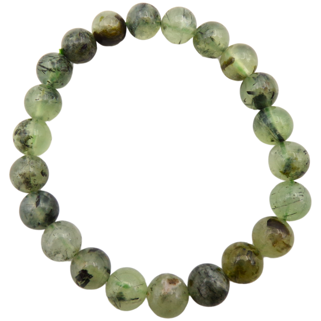 Prehnite bead bracelet with 8mm round clear green stones on elasticated band