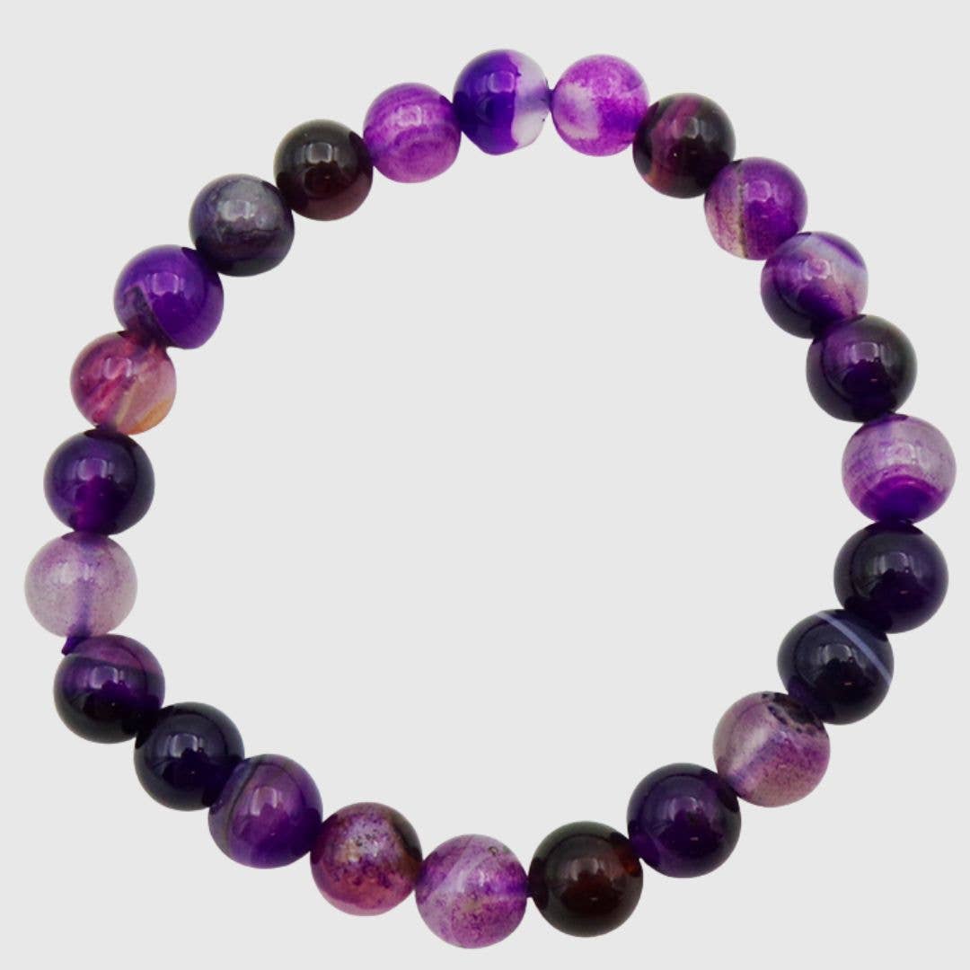 Purple Agate bead bracelet with 8mm round purple stones on elasticated band