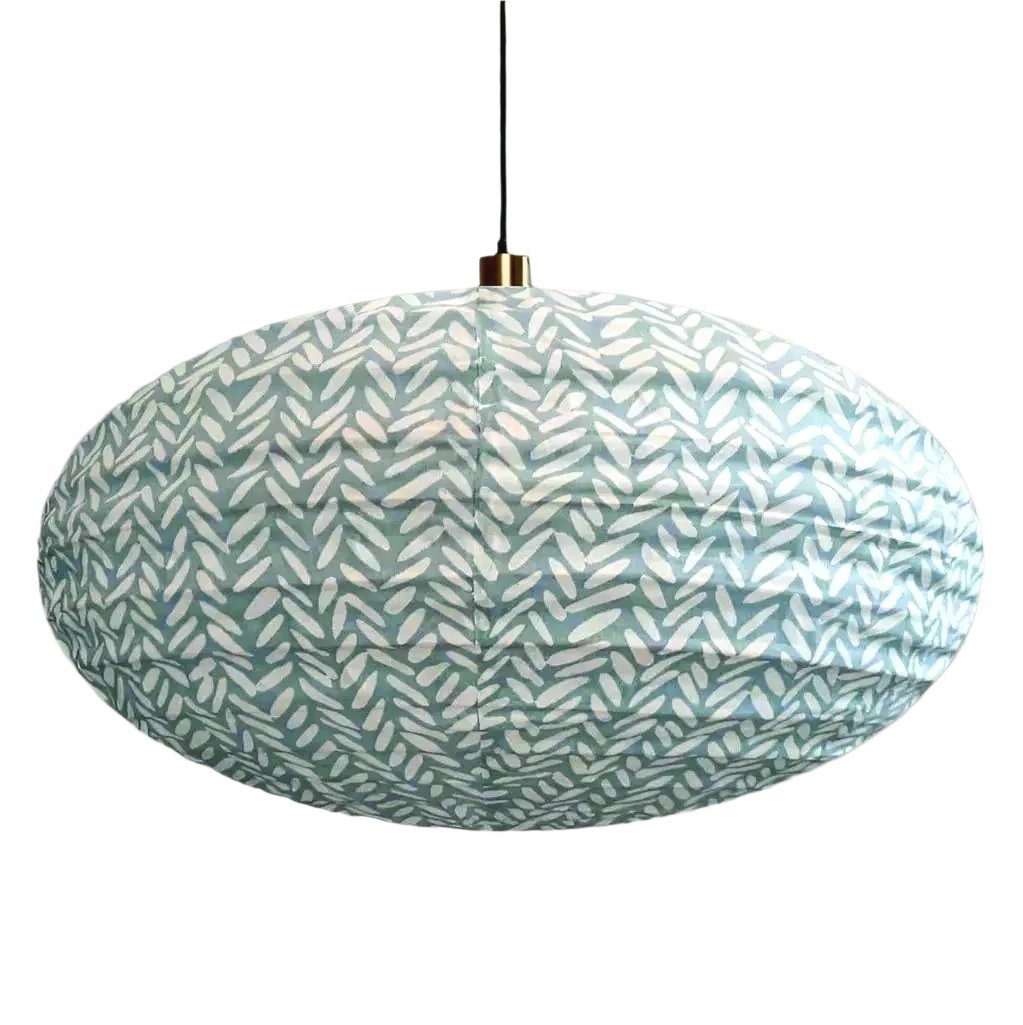 Small 60cm Cream & Teal Rice Cotton Pendant Lampshade