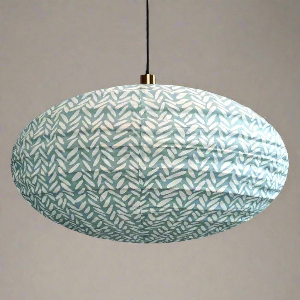 Large 80cm Cream & Teal Rice Cotton Pendant Lampshade