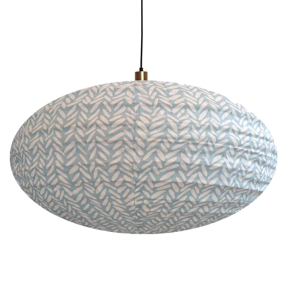 Large 80cm Cream & Pale Blue Rice Cotton Pendant Lampshade