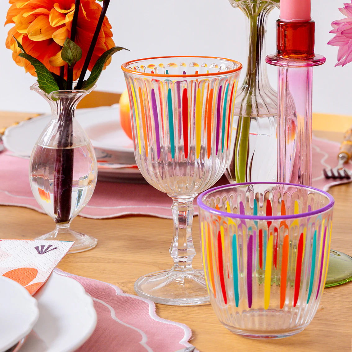 Bright Striped Multi-Coloured Tumbler Glass