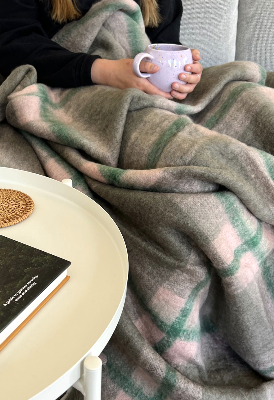 Green & Pink Grid Pattern Throw
