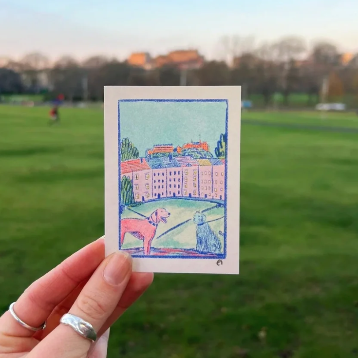 Pups In The Meadow Mini Riso Print