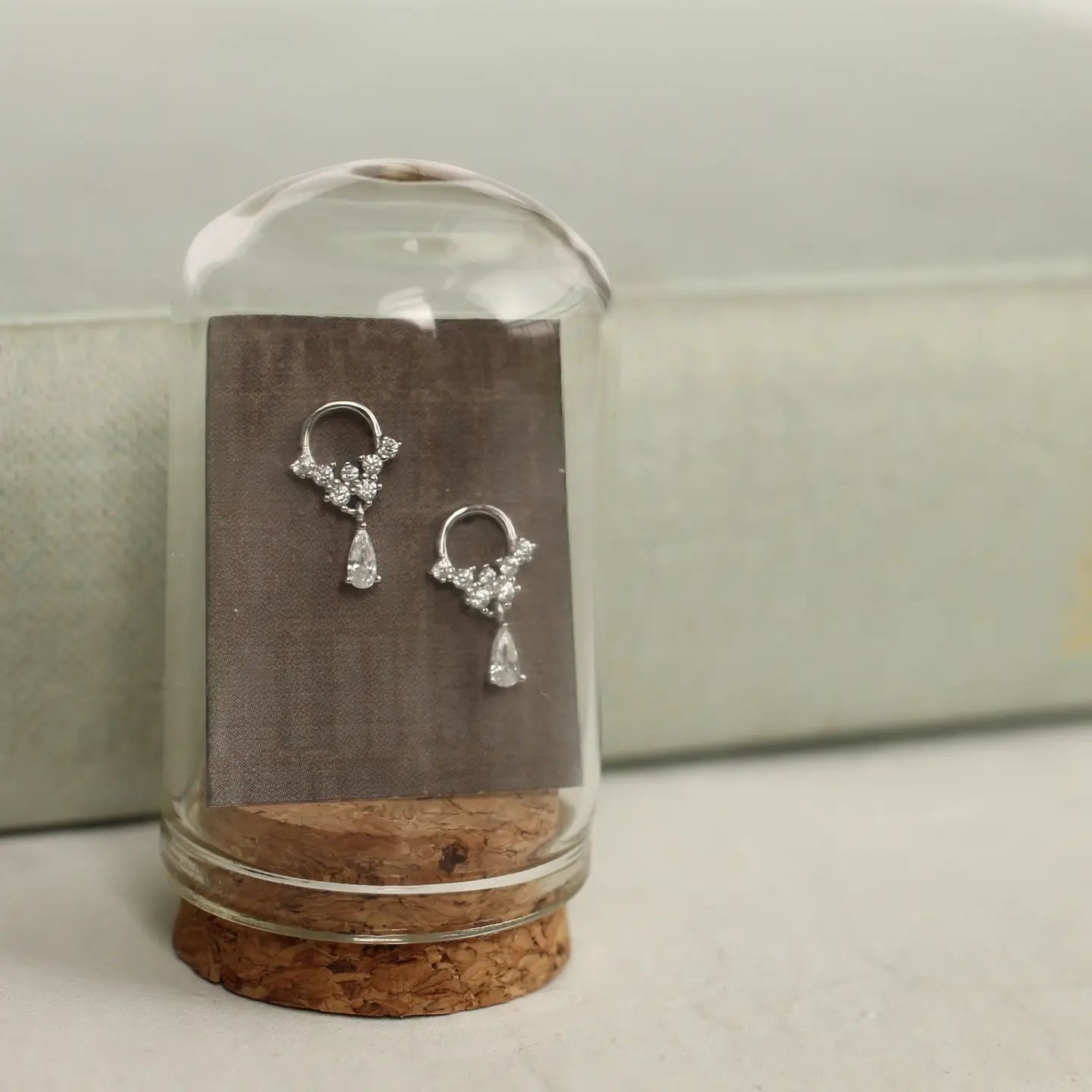 Silver Crystal Droplet Mini Hoop Stud Earrings