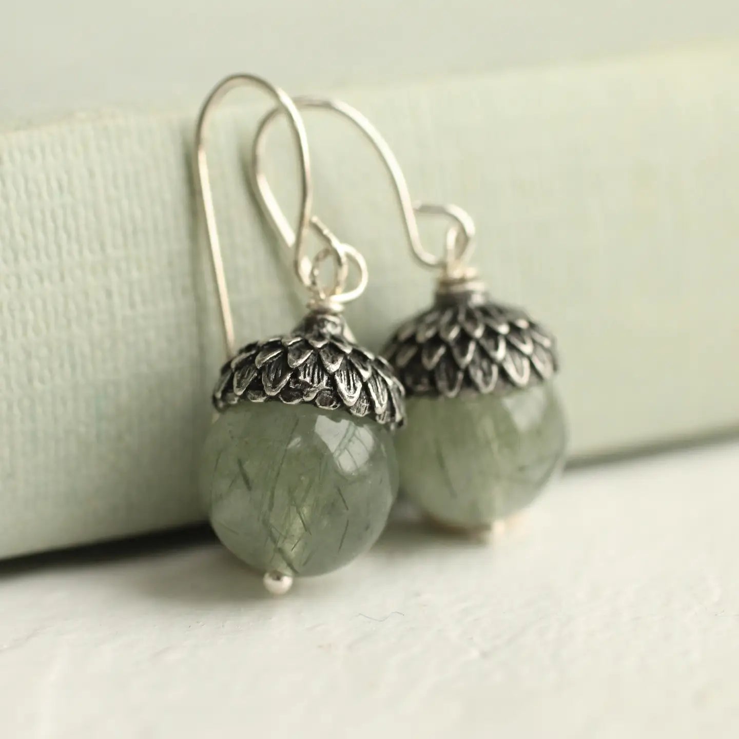 Silver Sage Green Acorn Earrings