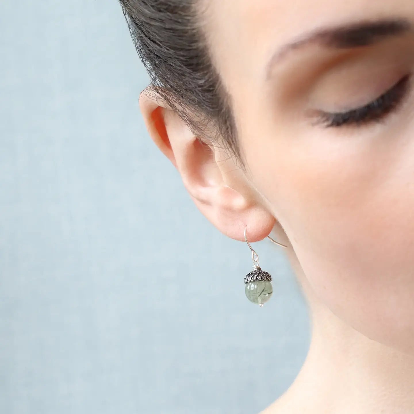 Silver Sage Green Acorn Earrings