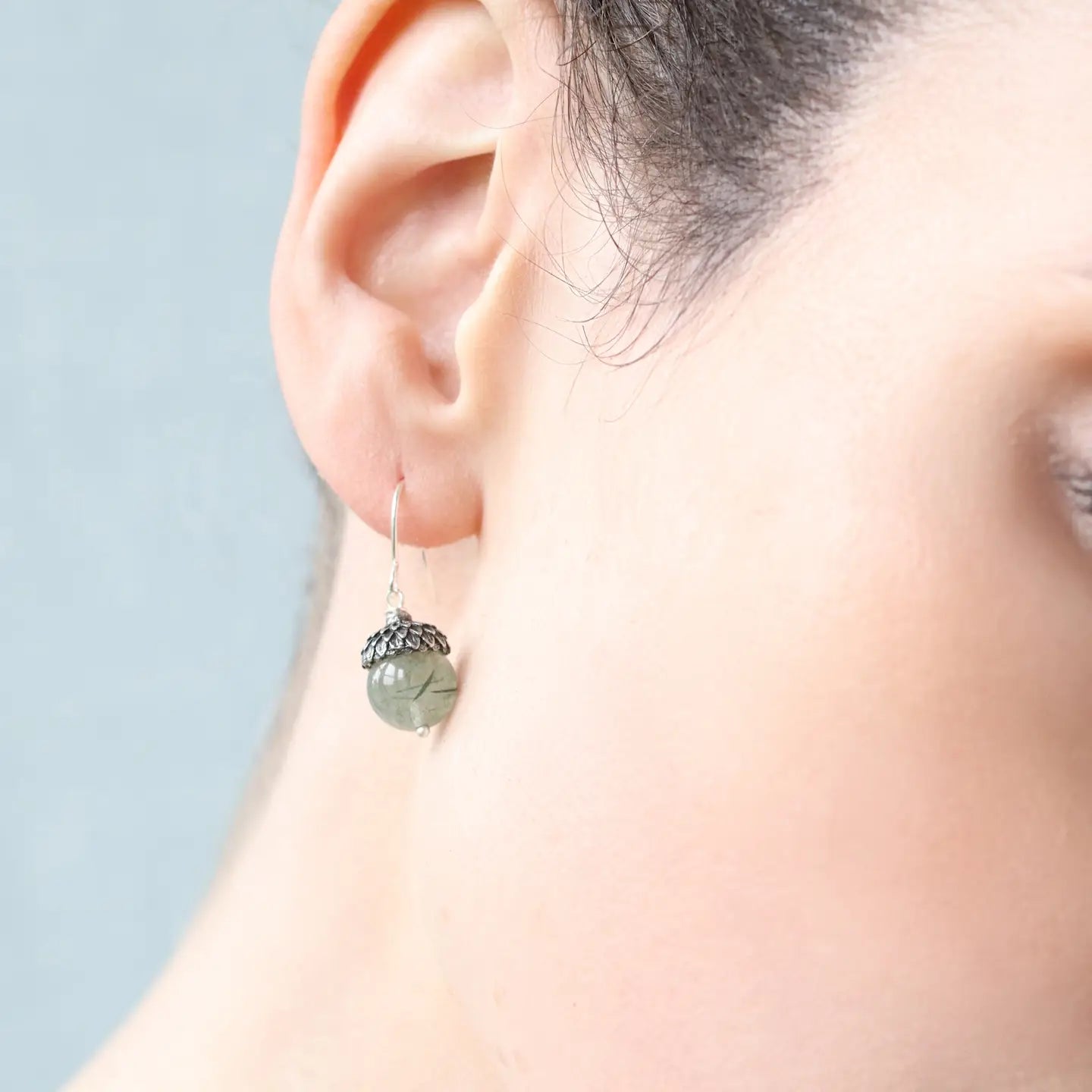 Silver Sage Green Acorn Earrings