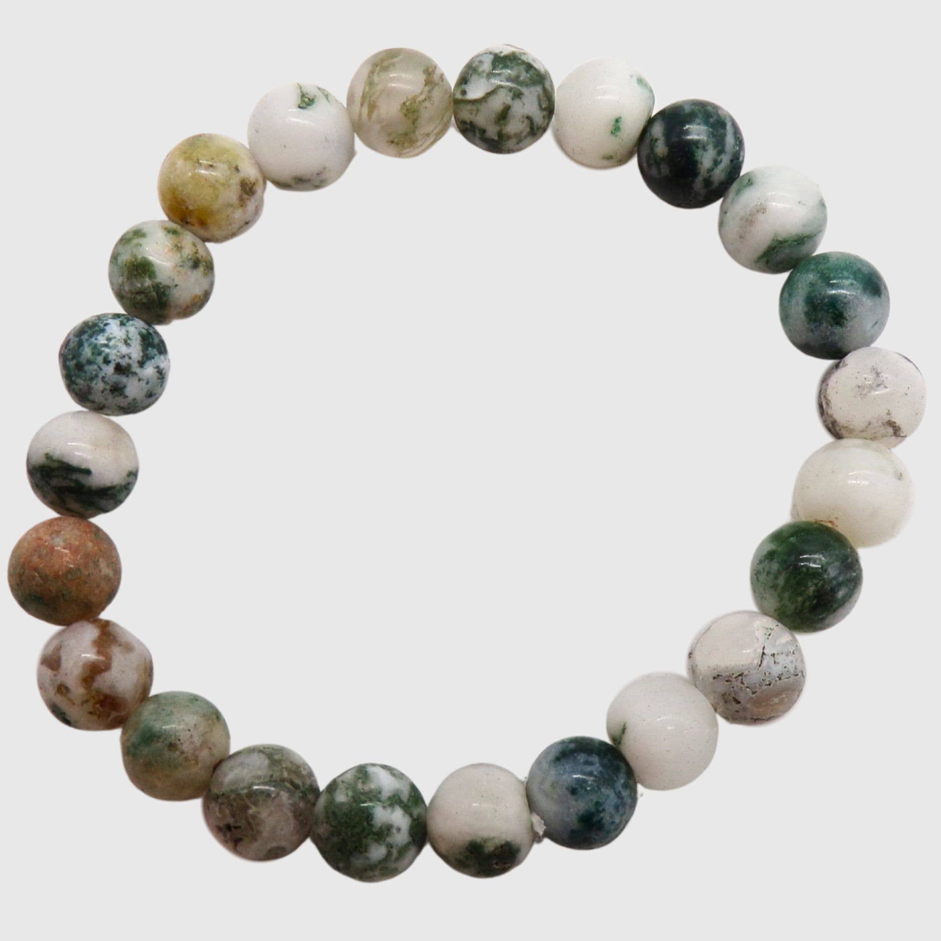 Tree Agate bead bracelet with 8mm round blue stones on elasticated band