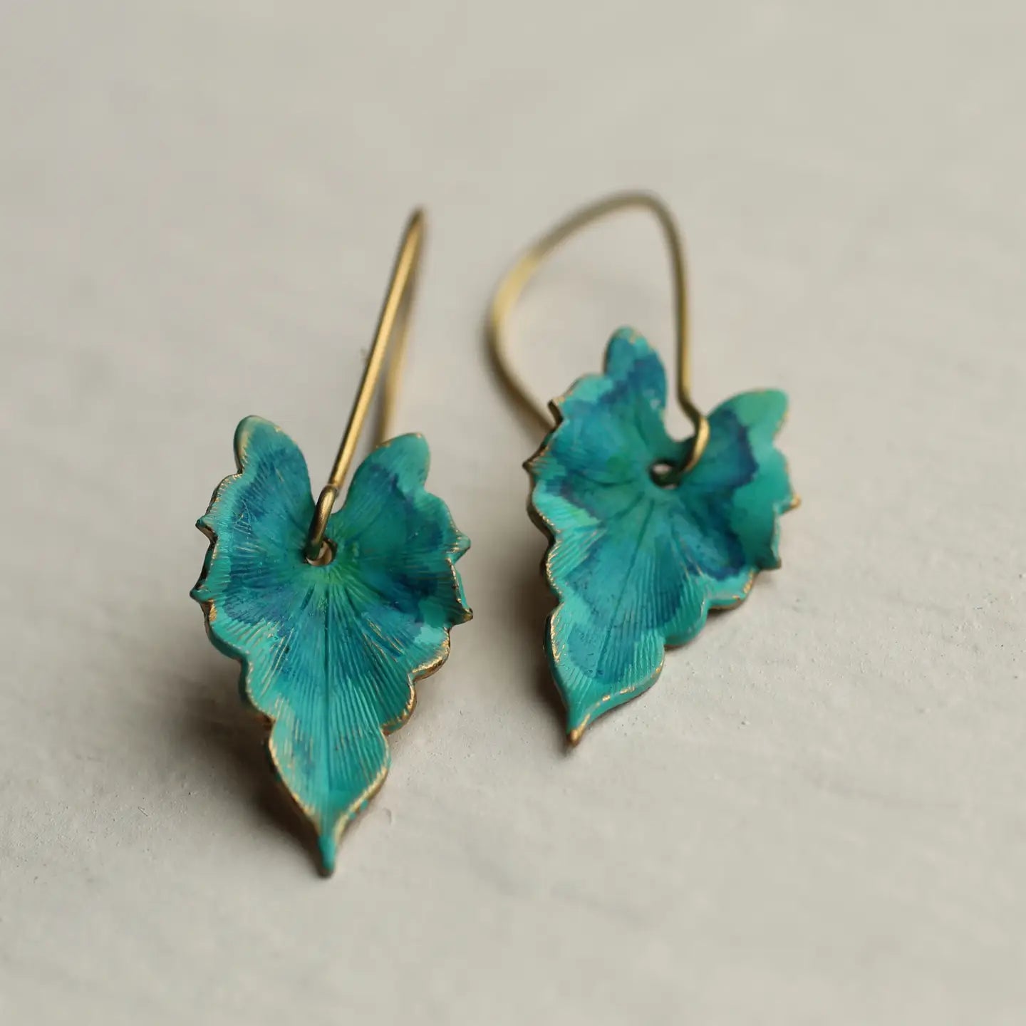 Verdigris Leaf Turquoise Green Earrings