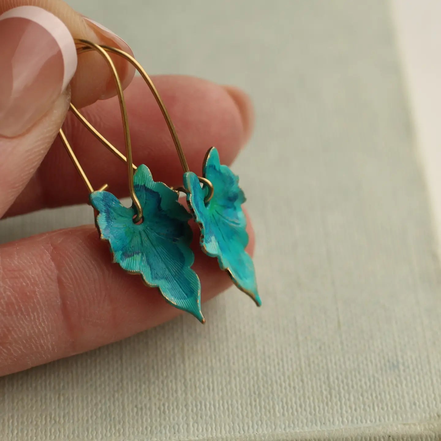 Verdigris Leaf Turquoise Green Earrings