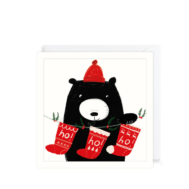 Pack Of 10 Christmas Cards - Bear, Baubles & Stockings