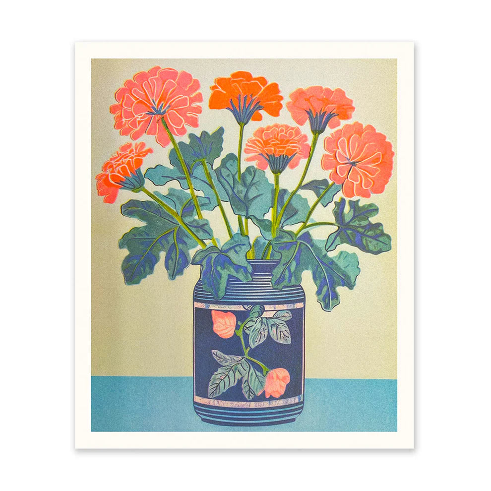 Zinnias Risograph Art Print