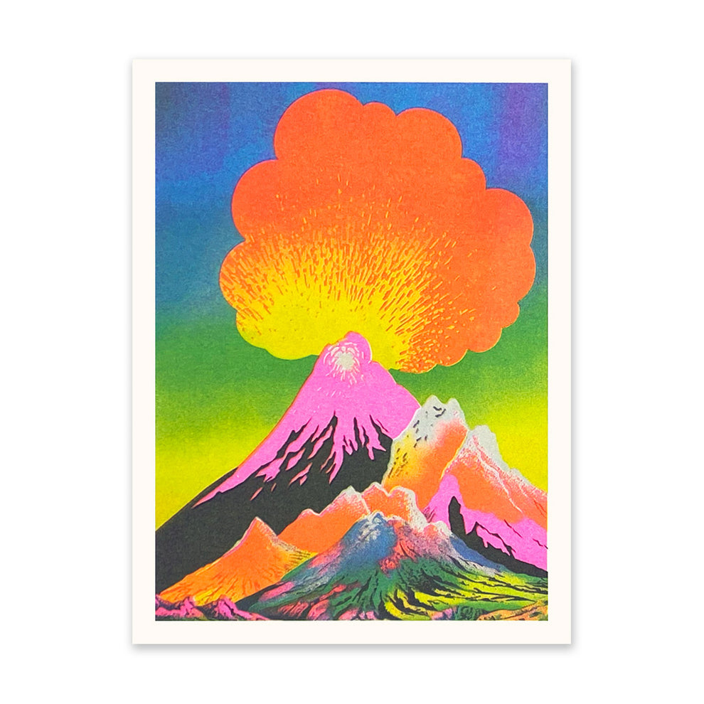 Neon Volcanoes Risograph Art Print