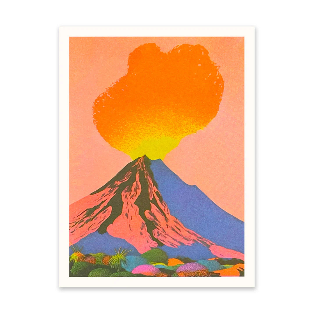 Neon Volcanoes 5 Risograph Art Print