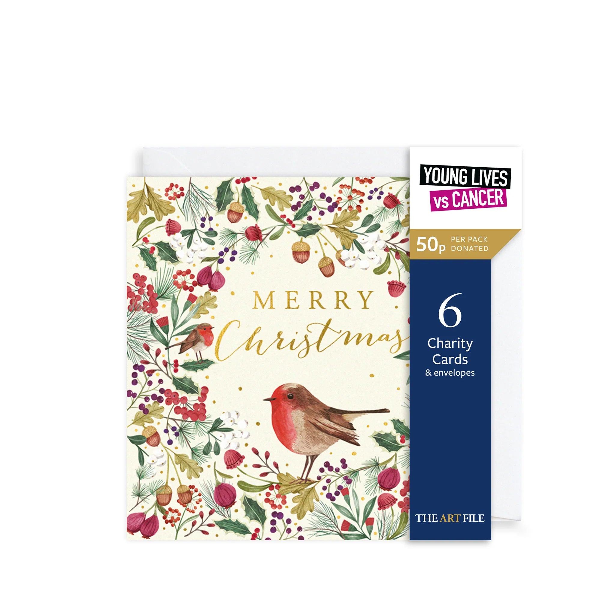 Pack of 6 Christmas Cards - Robin & Berries