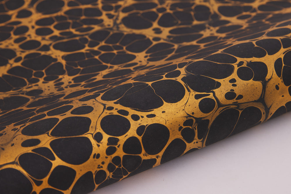 Black & Gold Bubbles Handmade Marbled Paper