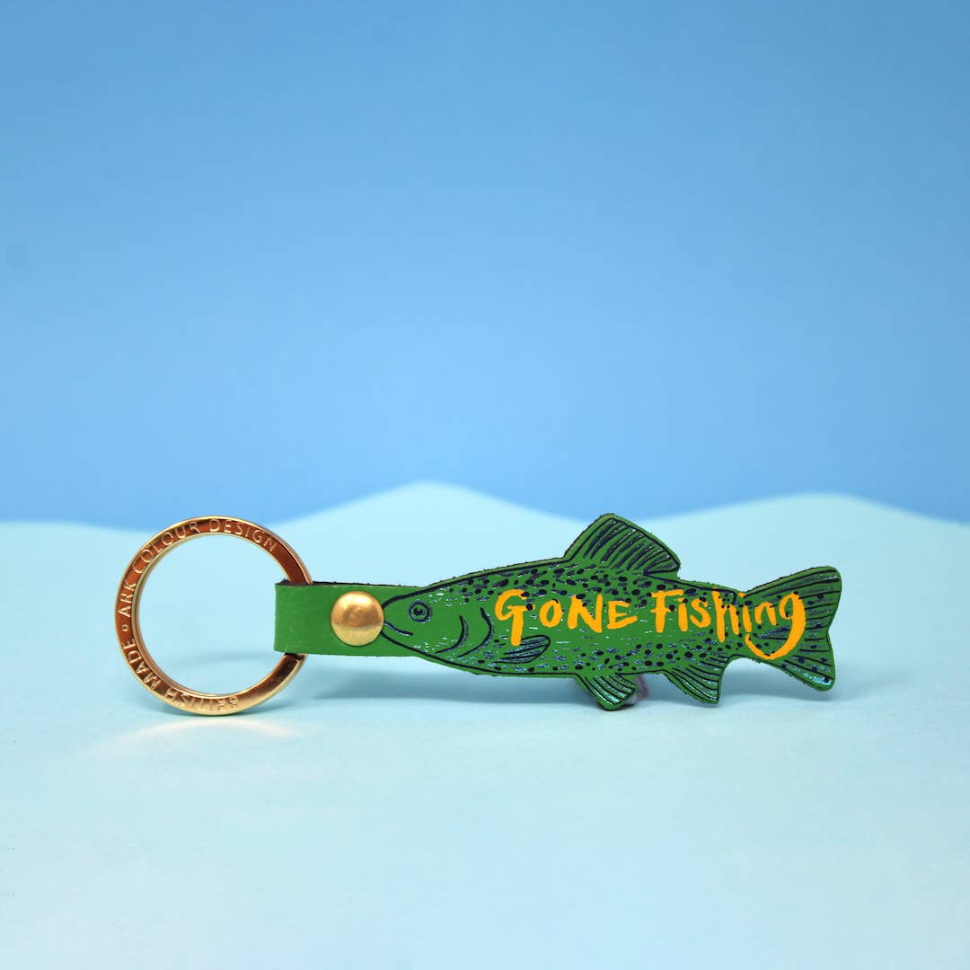 Gone Fishing Leather Key Fob - Green