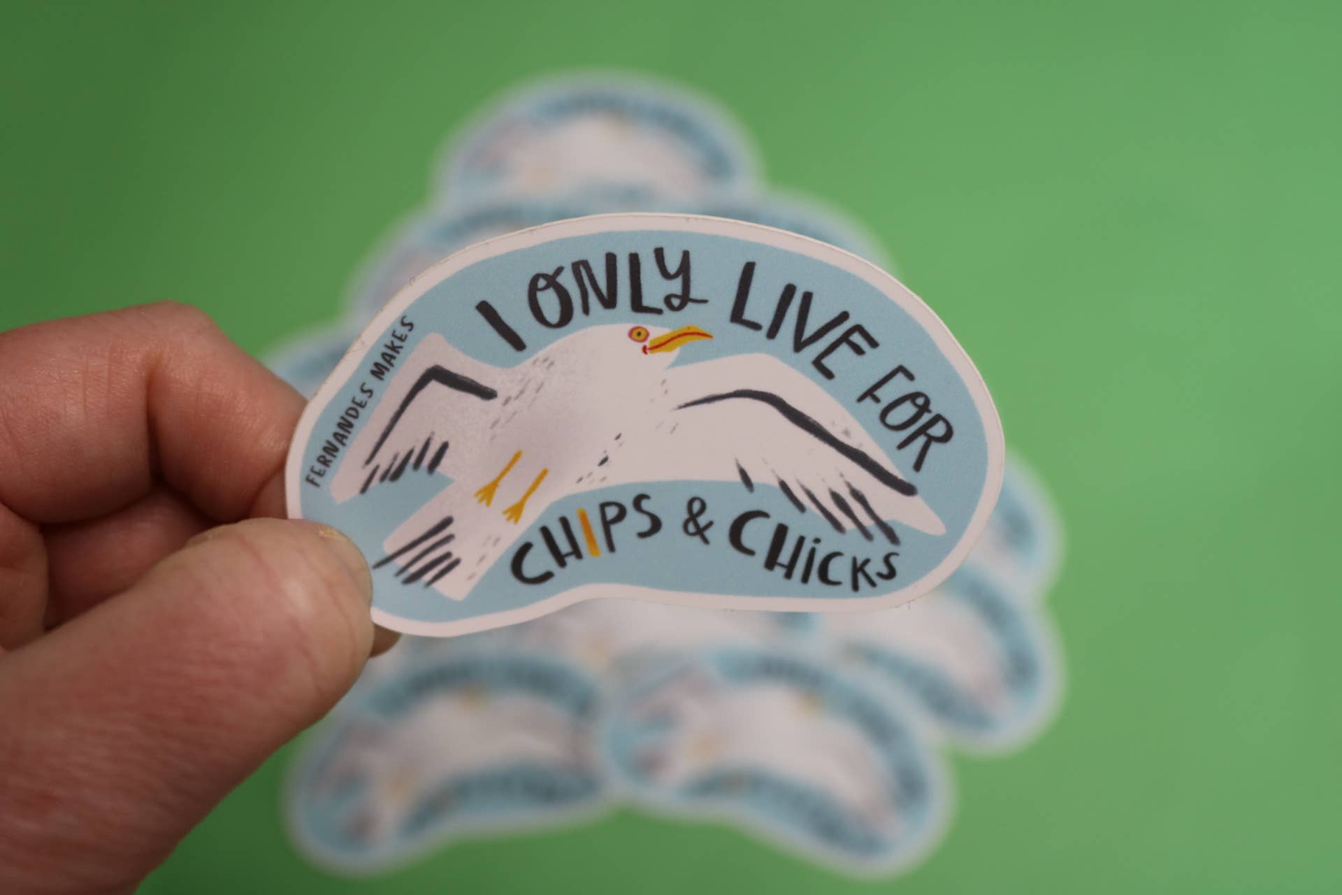 Seagull Vinyl Sticker - I only live for chips and chicks!