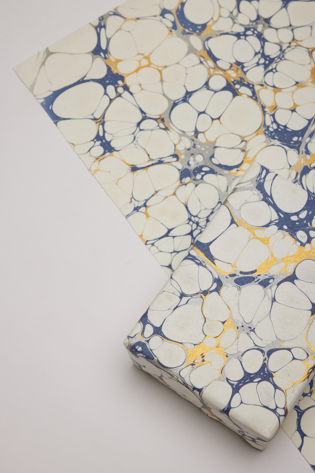 Blue-Stone & Gold Bubbles Handmade Marbled Paper