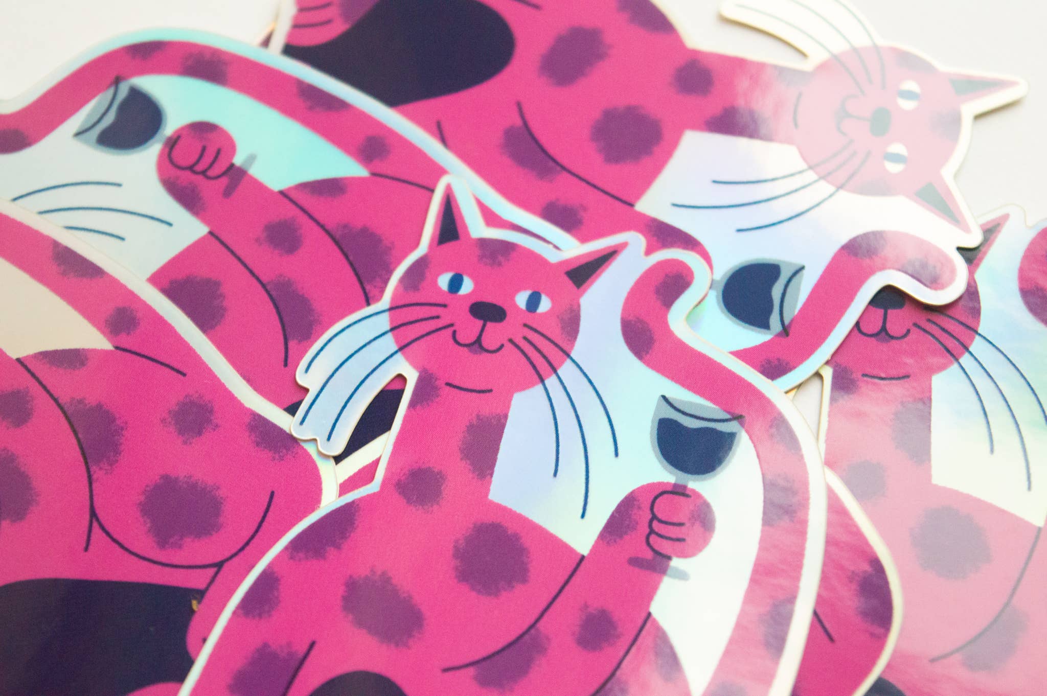 Wine Cat Holographic Sticker