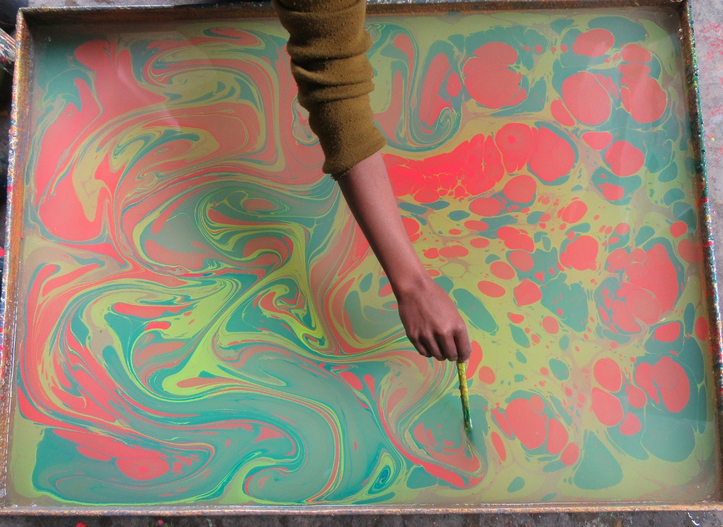 Neon Waves Handmade Marbled  Paper