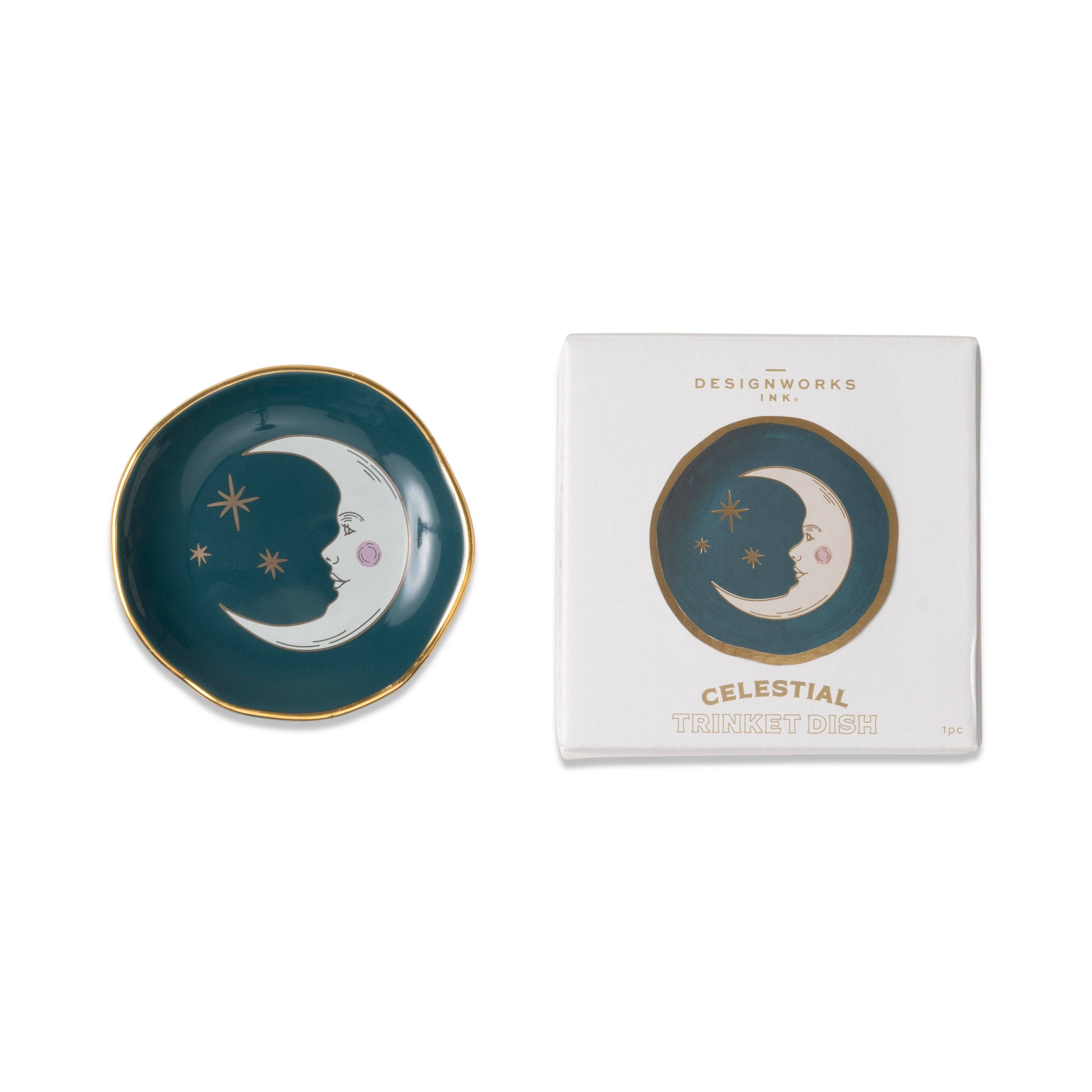 Celestial Ceramic Trinket Dish - Teal Moon