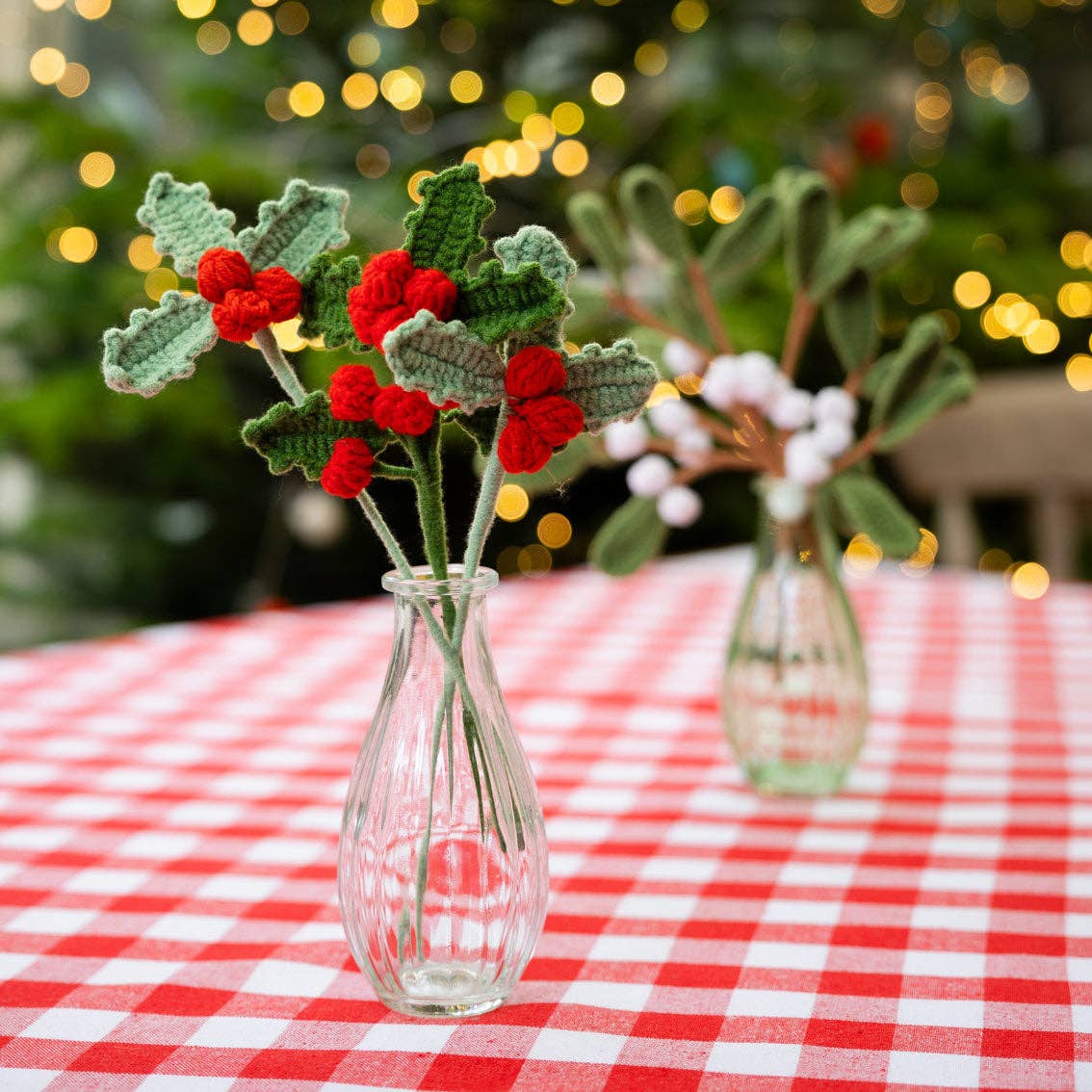 Christmas Holly - 3 Crochet Sprigs