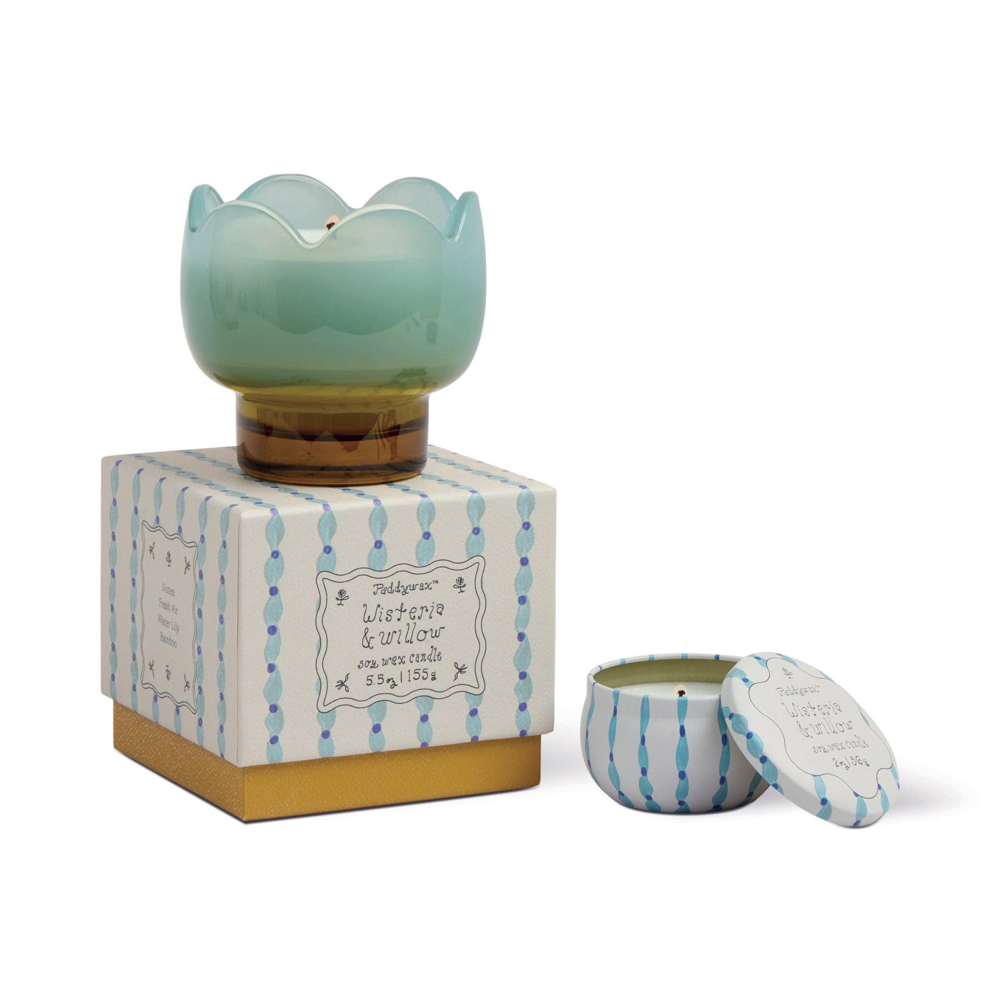 Blue & Ochre Glass Candle - Wisteria & Willow