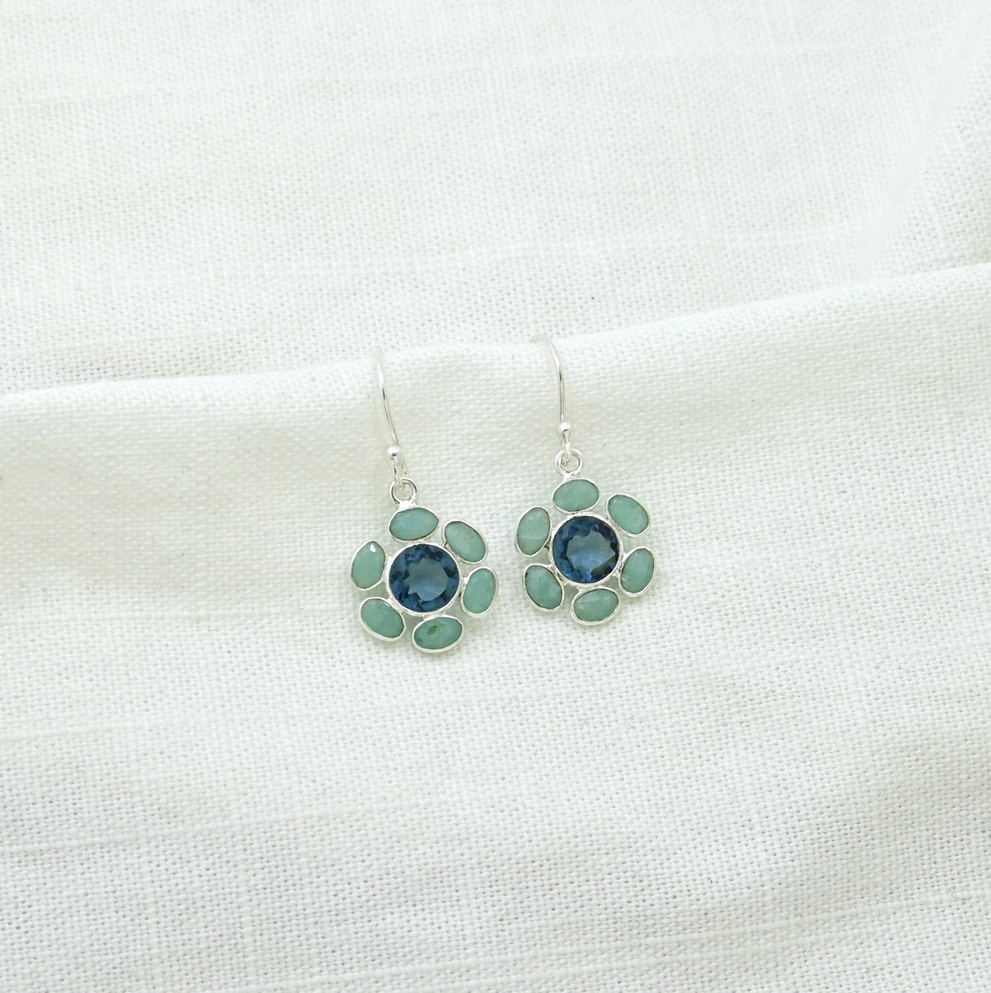 Bloom Hook Earring - Blue Iolite & Amazonite