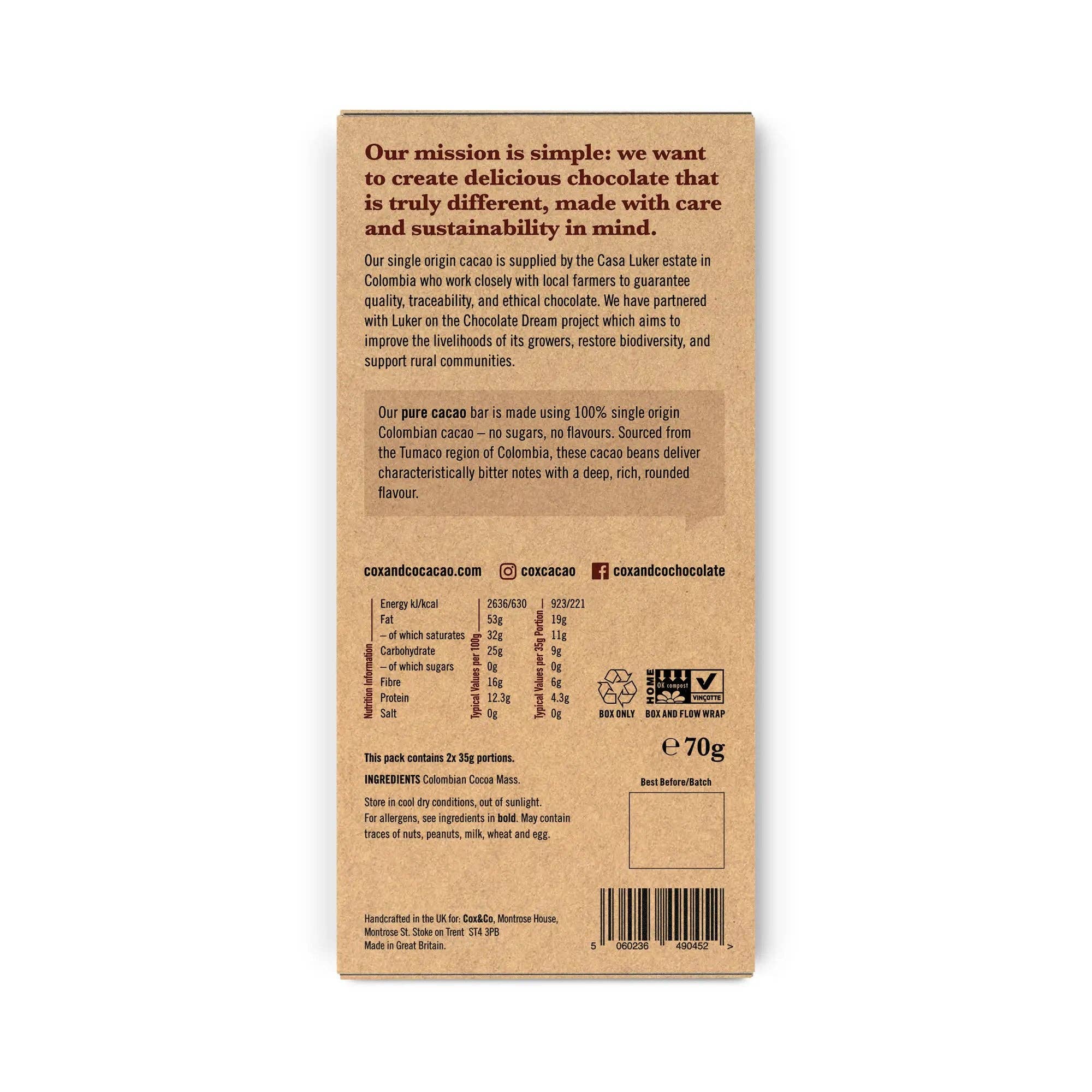 Single Origin Pure Cacao 100% Dark Chocolate by Cox&Co | Curiouser