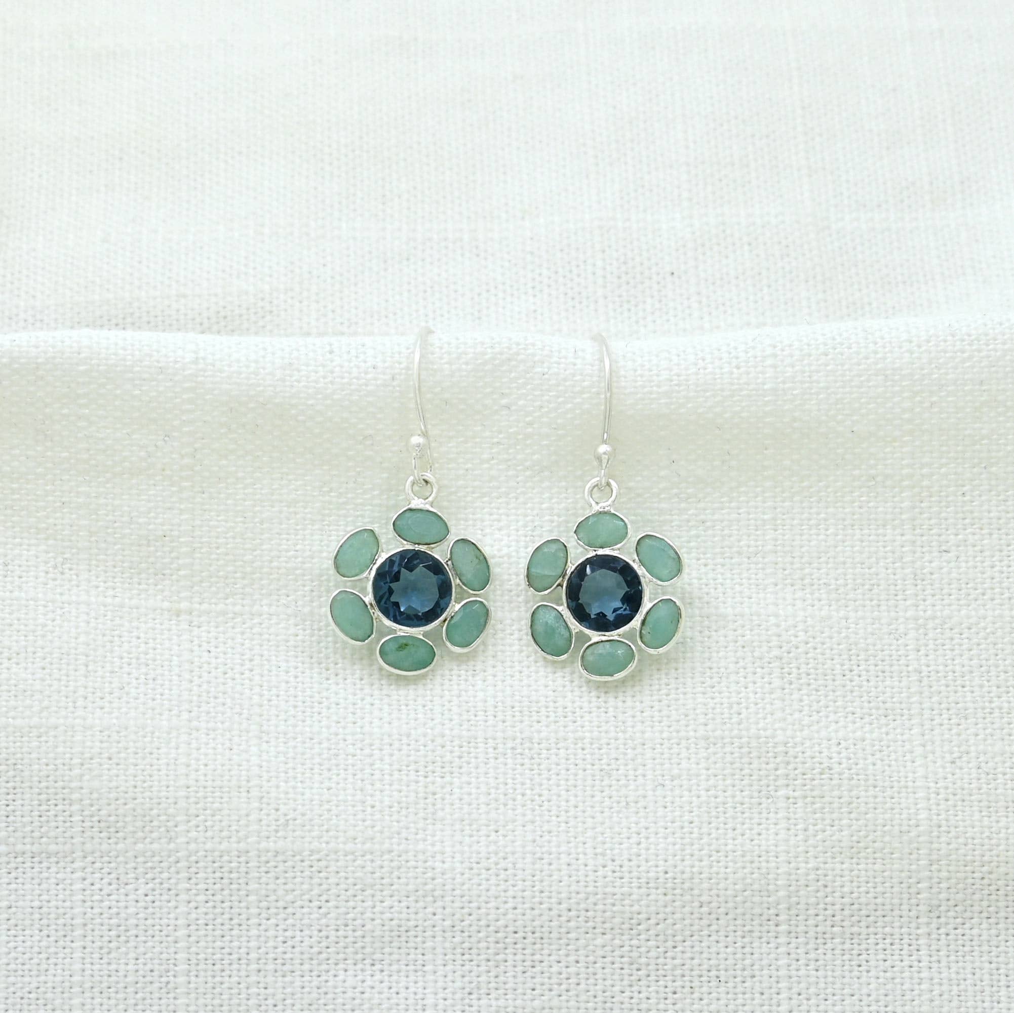 Bloom Hook Earring - Blue Iolite & Amazonite