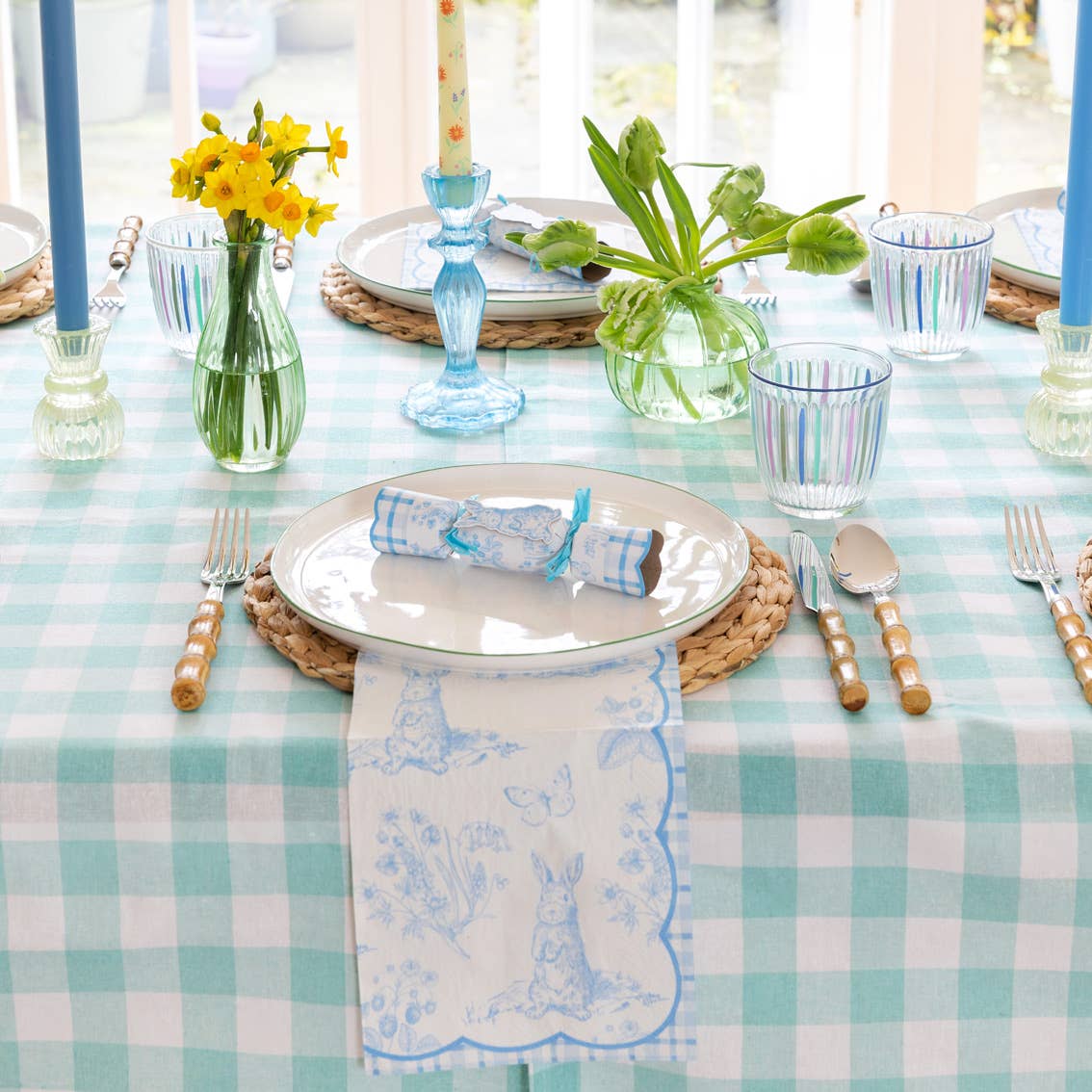 Blue & White Striped Glass Tumblers