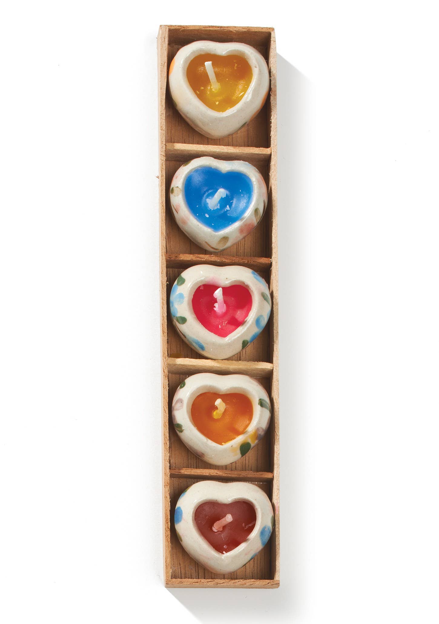 Set Of 5 Hand Painted Ceramic Heart Candles